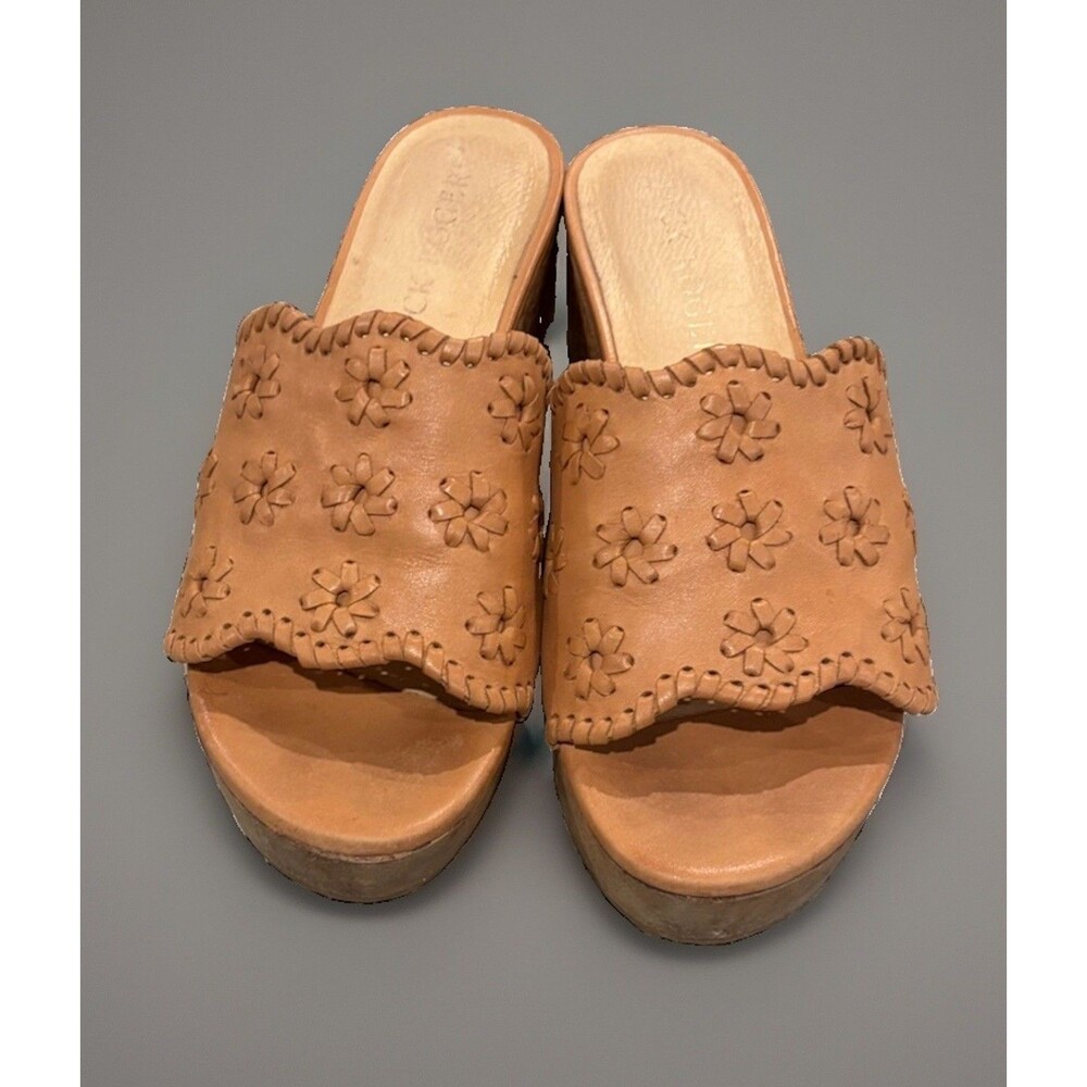 Jack Rogers Rory Leather Tan Platform Wedge Sandals Women’s Size 7